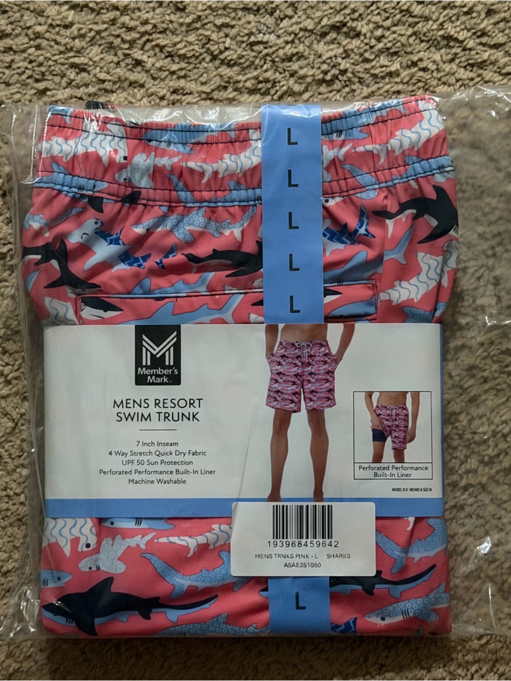 Men's resort Pink Shark Resort Swim Trunks - Large